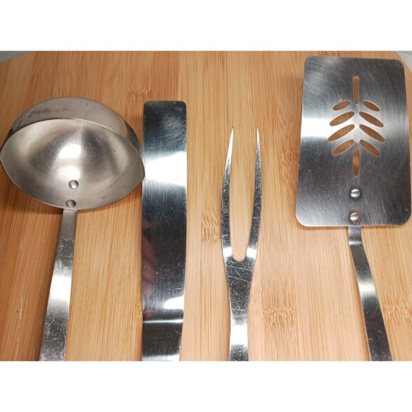 VTG Sears Stainless Avocado Green 4 Piece Kitchen Tool Utensil Set Serving - Picture 12 of 13